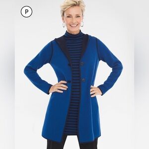 Chico’s Zenergy Reversible Midnight-Belladonna Blue Cardigan.